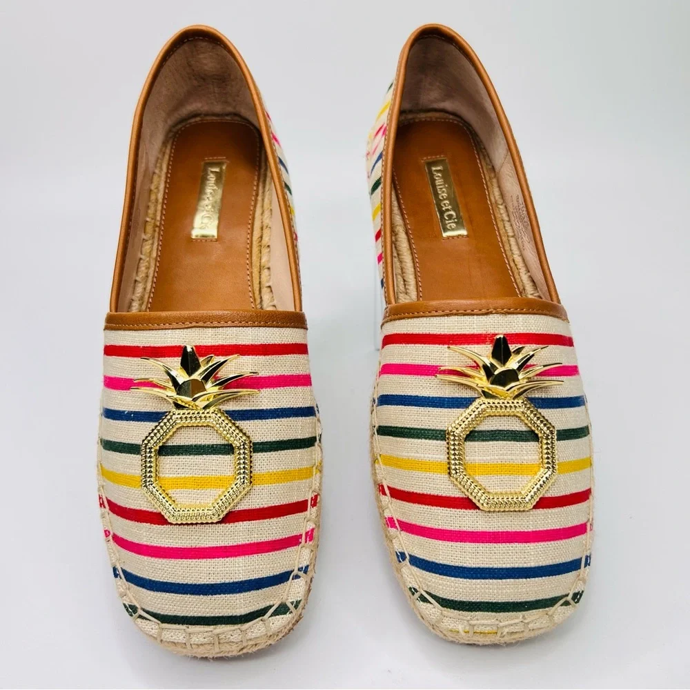 Louise et Cie Adige Rainbow Striped Jute-Wrapped Sole Espadrille Slip On Flats
